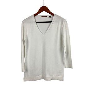 525 America Womens V-Neck Sweater S Rayon Blend White